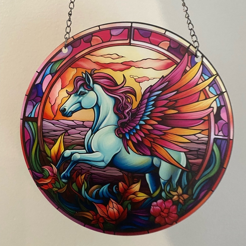 ✨2 for $25✨ pink Pegasus winged horse suncatcher with Dow ornament disk